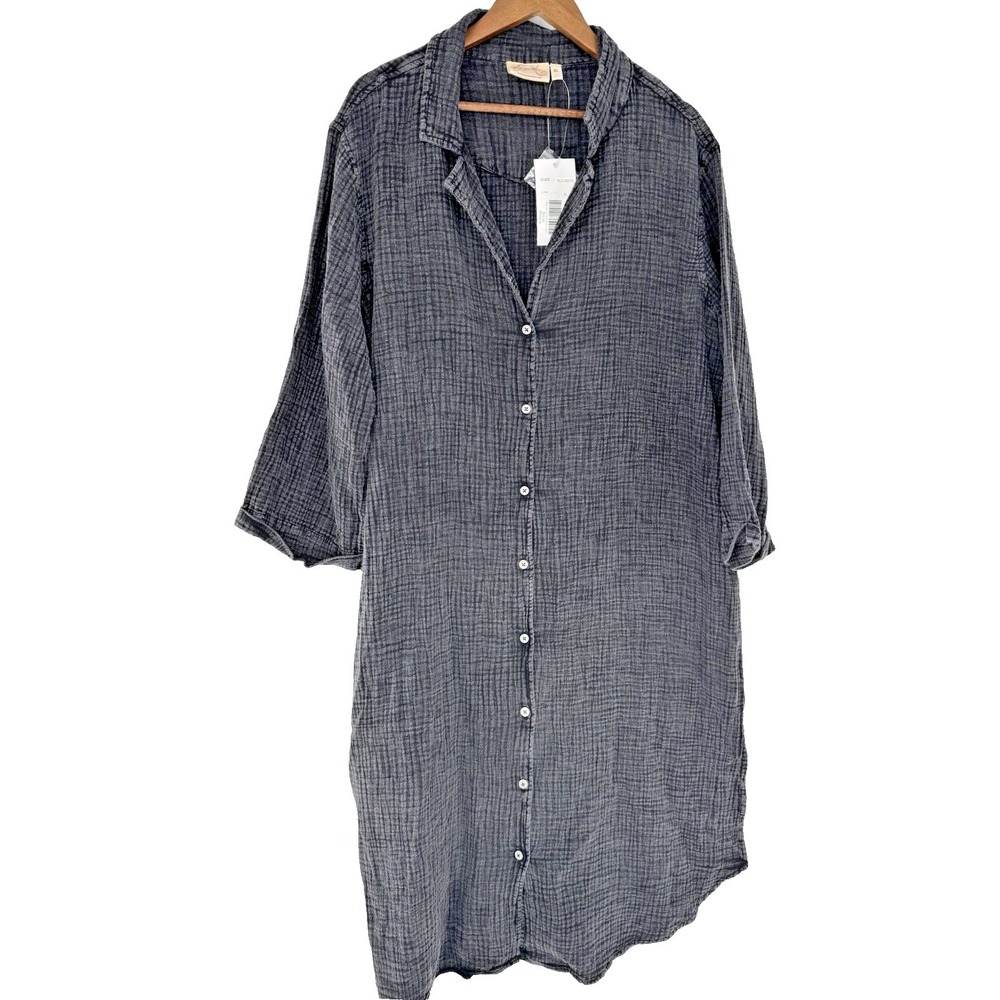 Paper Lace XL Button up Gray tunic top NWT artsy lagenlook Long sleeve collared